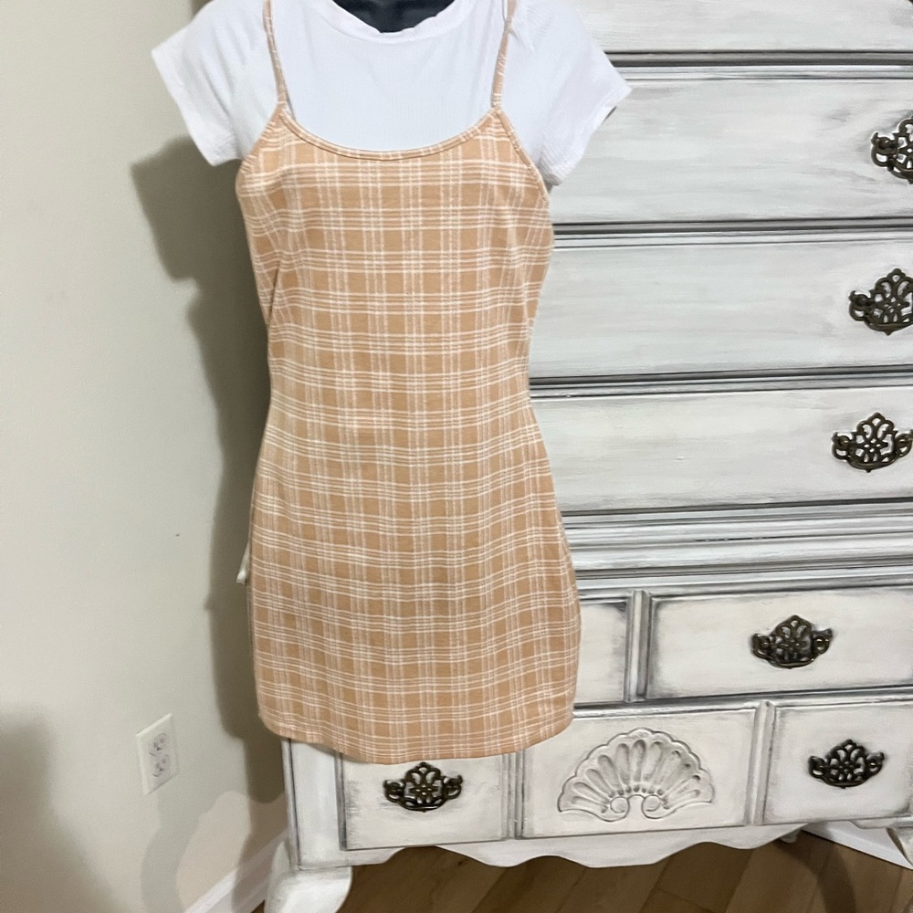 Tan Plaid Slip Dress